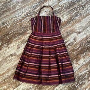 KAY UNGER NEW YORK HALTER SILK STRIPED DRESS SIZE 2